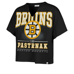 David Pastrnak Boston Bruins '47 Women's Elation Name & Number Oversized Notch Neck T-Shirt - Black - NHL