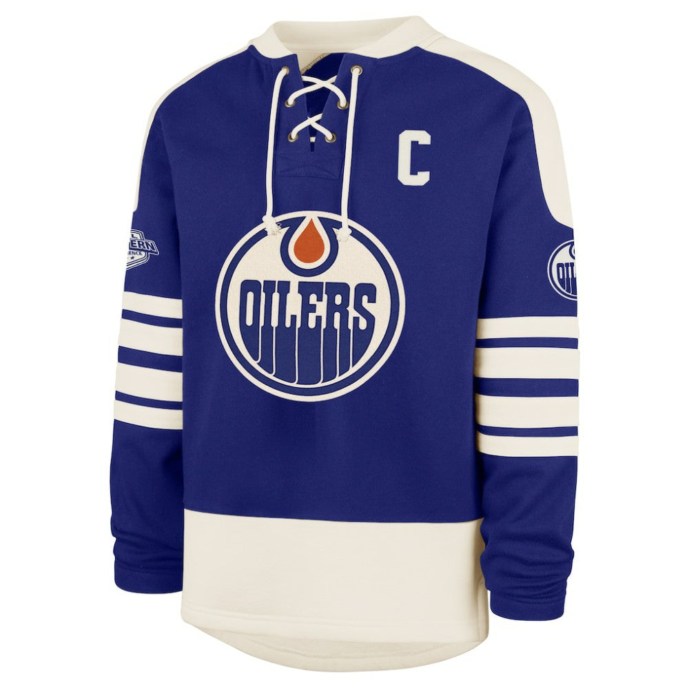 Connor McDavid Edmonton Oilers '47 Player Name & Number Sweep Check Eternal Lacer Sweatshirt - Royal - NHL