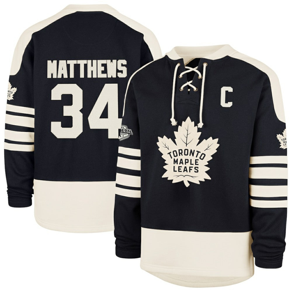Auston Matthews Toronto Maple Leafs '47 Player Name & Number Sweep Check Eternal Lacer Sweatshirt - Navy - NHL