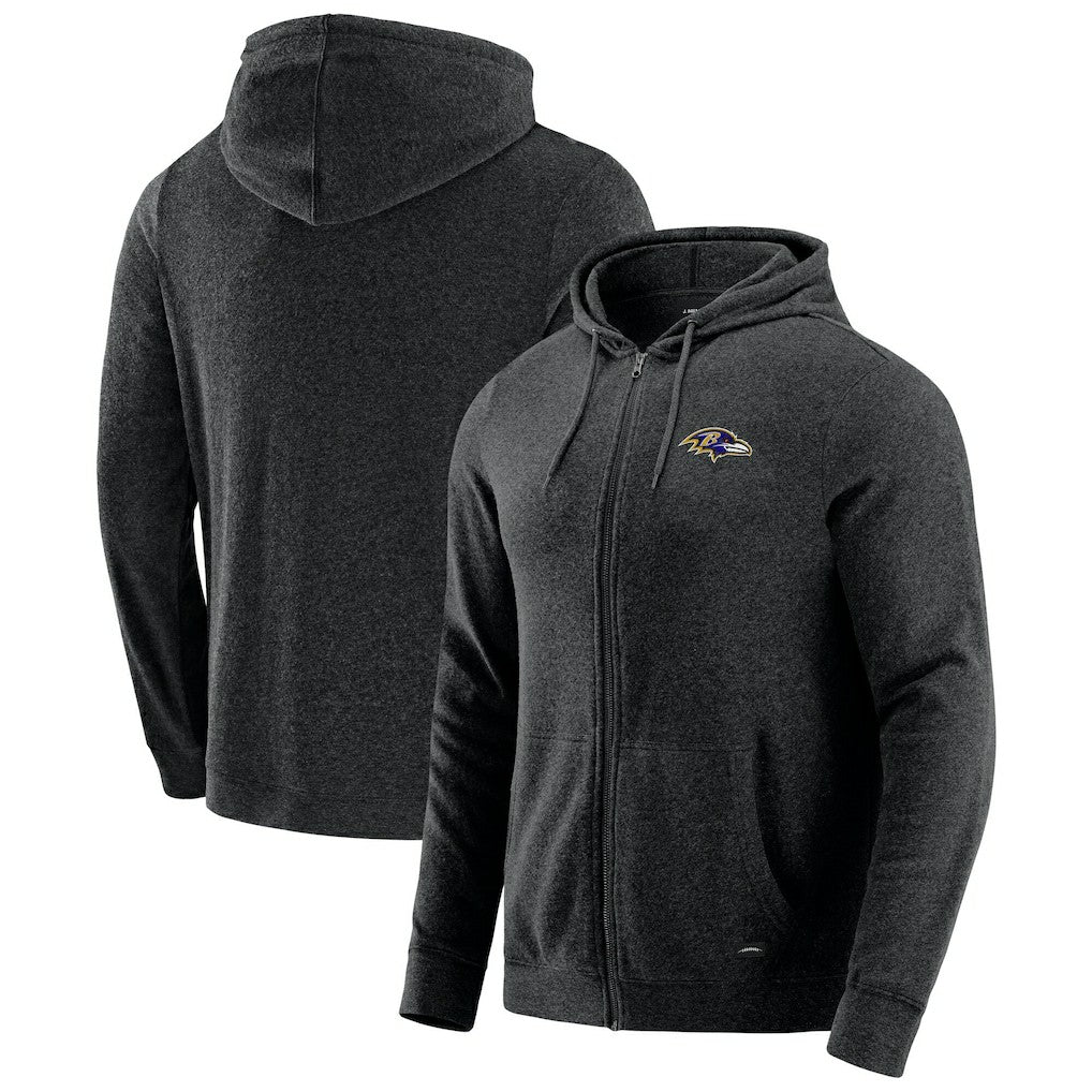 Baltimore Ravens J. Palmer Players Lounge Tri-Blend Full-Zip Hoodie Dark Heather Gray | NFL