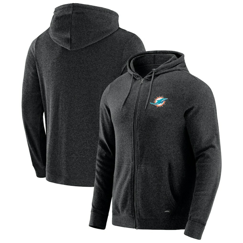 Miami Dolphins J. Palmer Players Lounge Tri-Blend Full-Zip Hoodie Dark Heather Gray | NFL