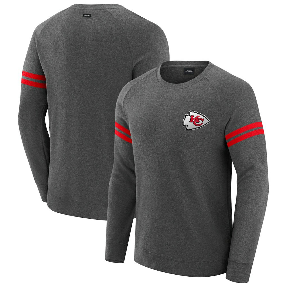 Kansas City Chiefs J. Palmer Players Lounge Raglan Tri-Blend Sweatshirt Dark Heather Gray | NFL