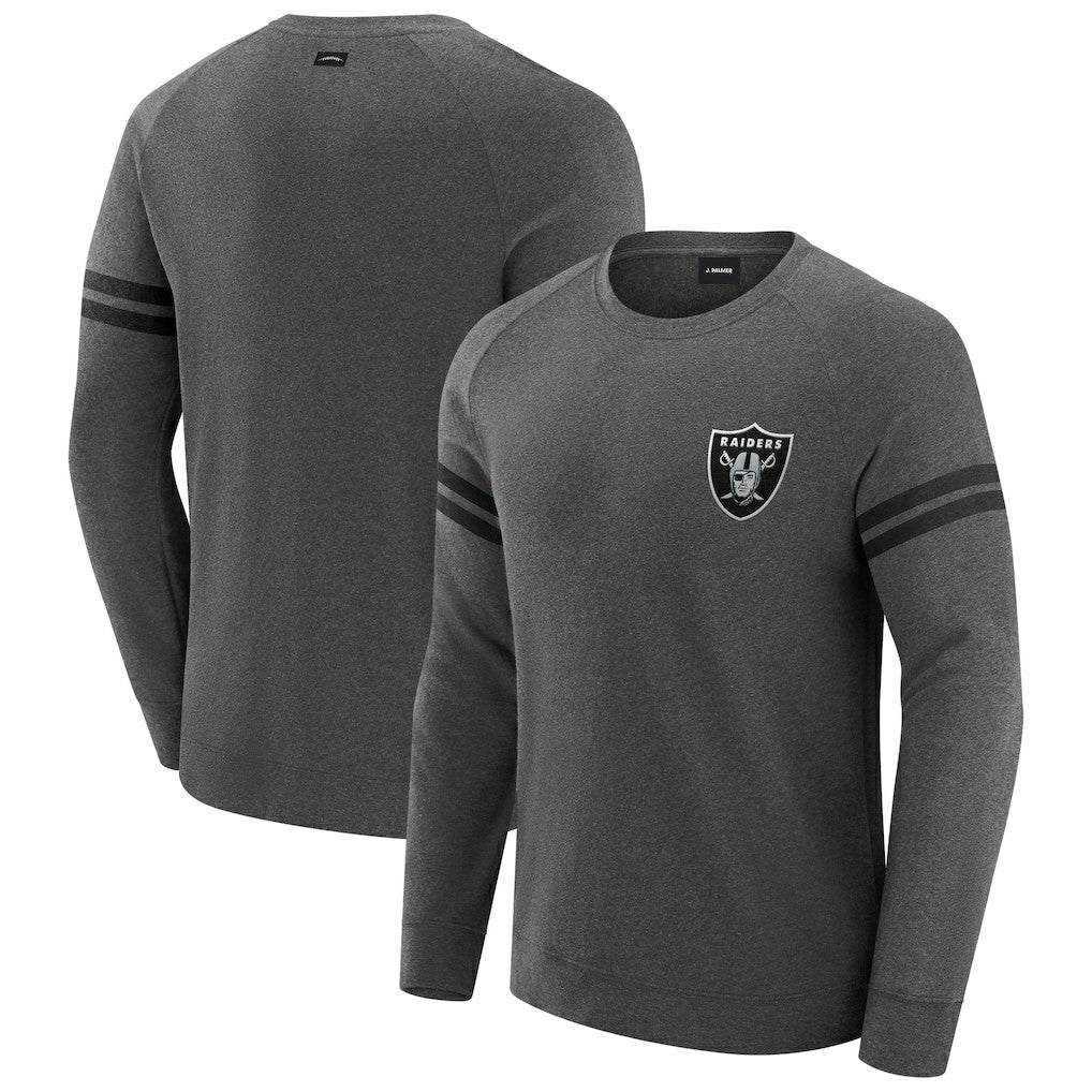 Las Vegas Raiders J. Palmer Players Lounge Raglan Tri-Blend Sweatshirt Dark Heather Gray | NFL