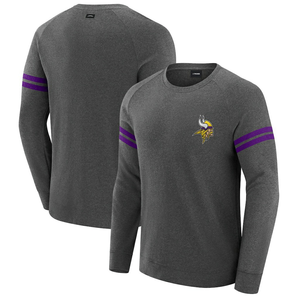 Minnesota Vikings J. Palmer Players Lounge Raglan Tri-Blend Sweatshirt Dark Heather Gray | NFL