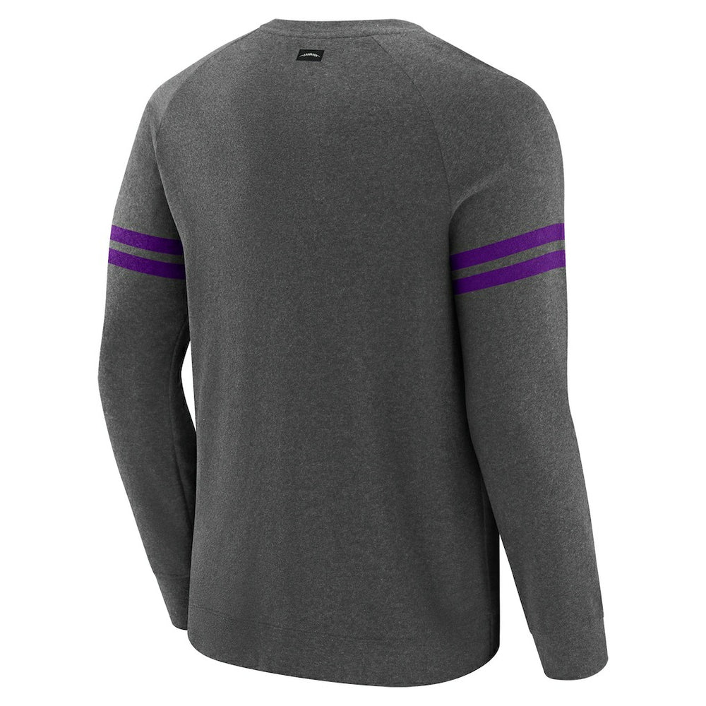 Minnesota Vikings J. Palmer Players Lounge Raglan Tri-Blend Sweatshirt Dark Heather Gray | NFL