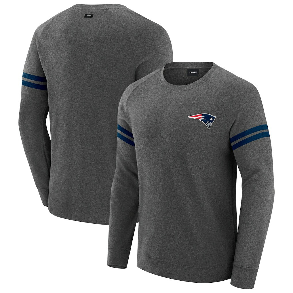 New England Patriots J. Palmer Players Lounge Raglan Tri-Blend Sweatshirt Dark Heather Gray | NFL