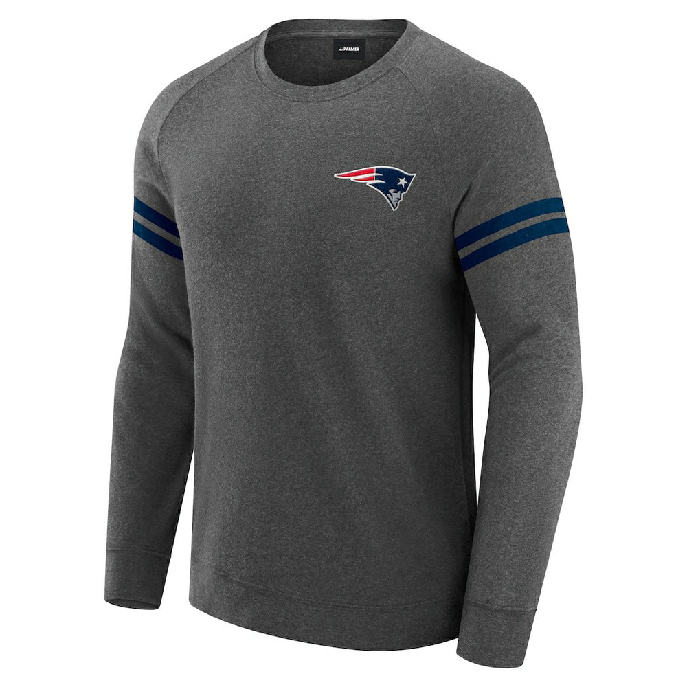 New England Patriots J. Palmer Players Lounge Raglan Tri-Blend Sweatshirt Dark Heather Gray | NFL