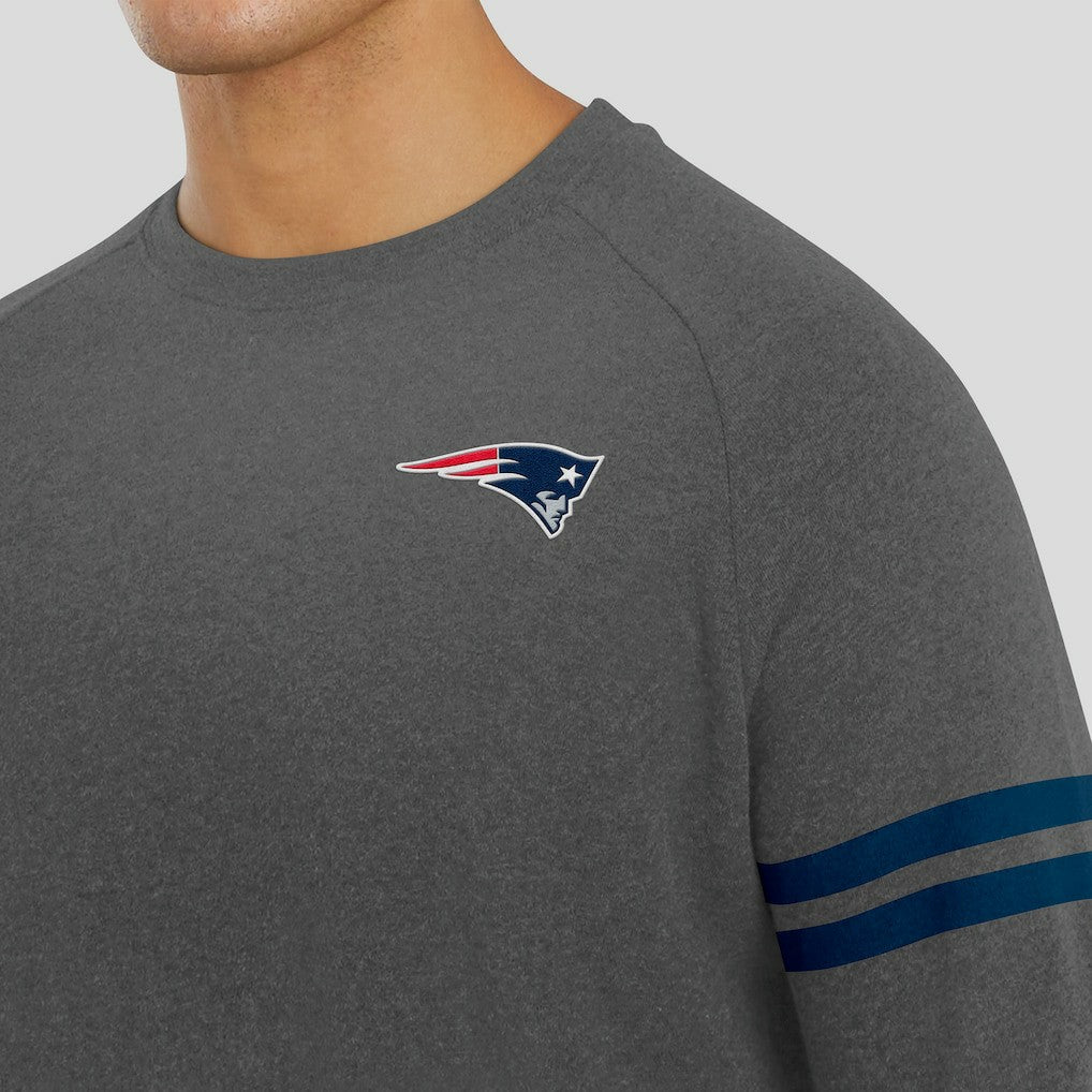 New England Patriots J. Palmer Players Lounge Raglan Tri-Blend Sweatshirt Dark Heather Gray | NFL