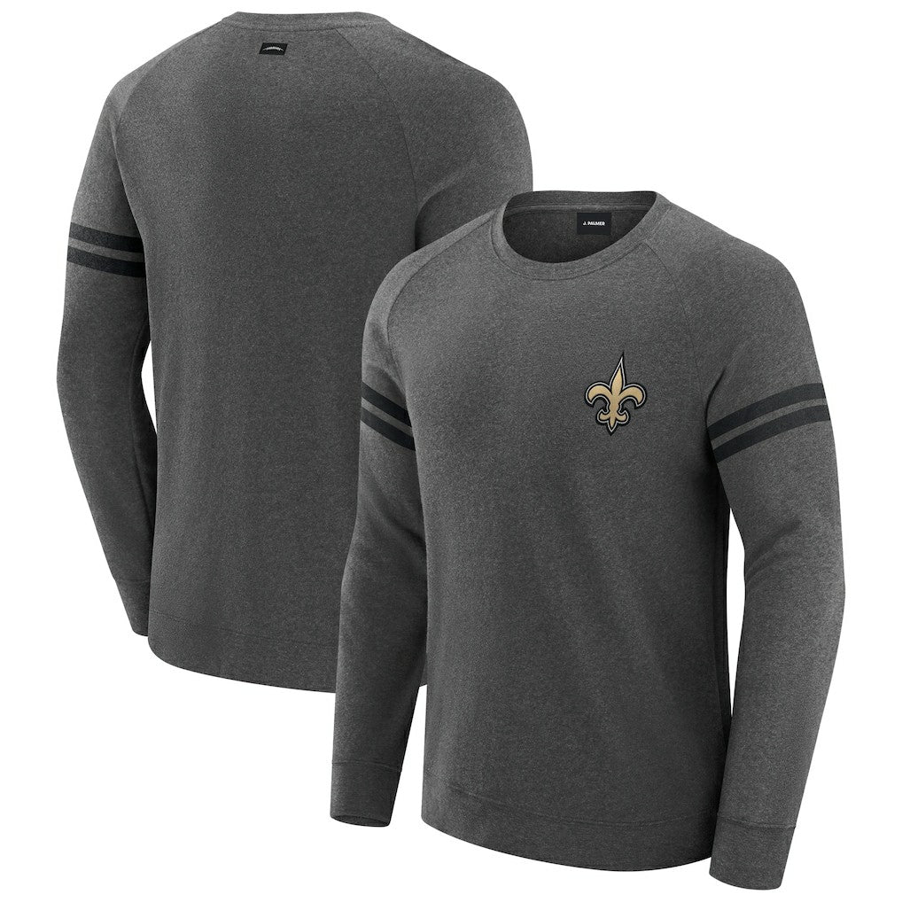 New Orleans Saints J. Palmer Players Lounge Raglan Tri-Blend Sweatshirt Dark Heather Gray | NFL