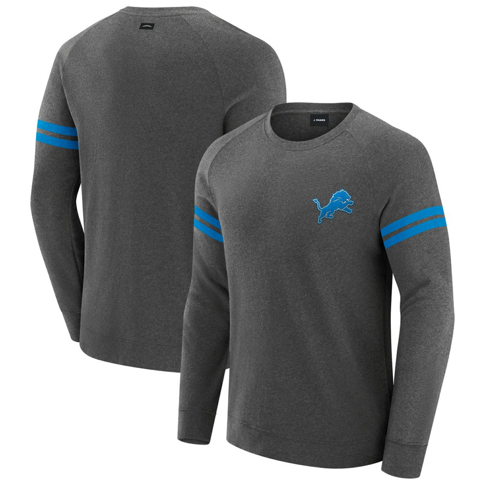 Detroit Lions J. Palmer Players Lounge Raglan Tri-Blend Sweatshirt Dark Heather Gray | NFL