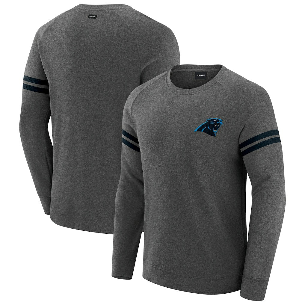 Carolina Panthers J. Palmer Players Lounge Raglan Tri-Blend Sweatshirt Dark Heather Gray | NFL