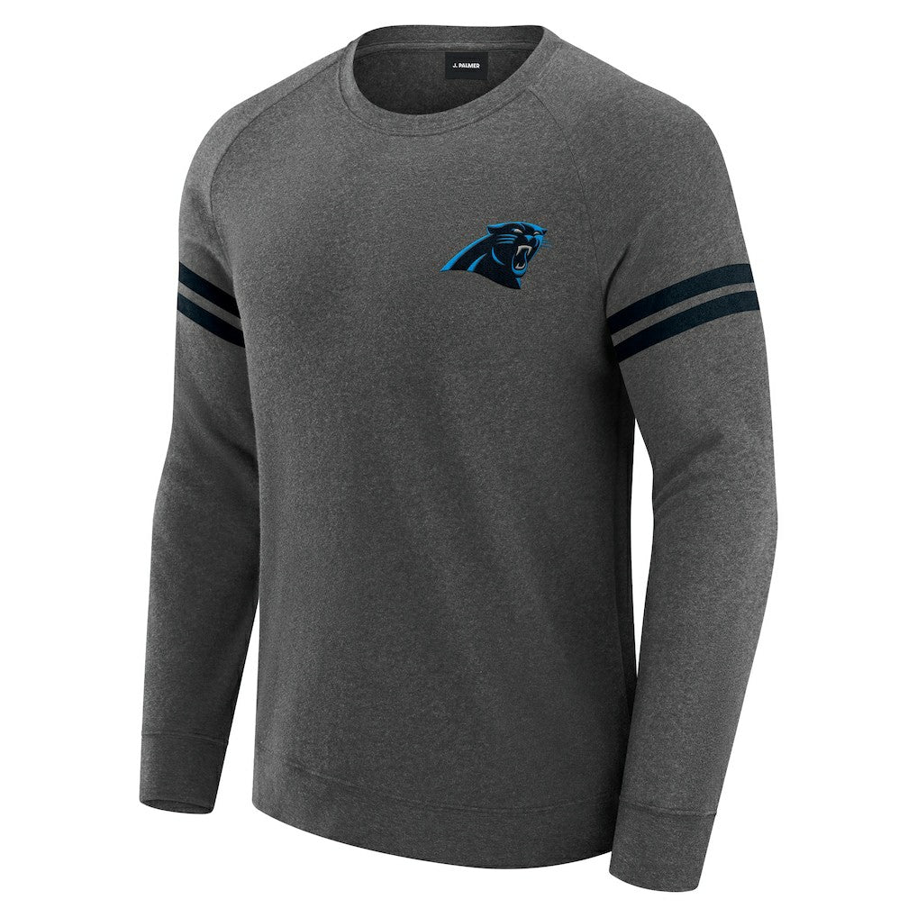 Carolina Panthers J. Palmer Players Lounge Raglan Tri-Blend Sweatshirt Dark Heather Gray | NFL