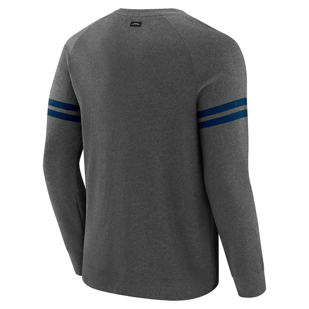 Denver Broncos J. Palmer Players Lounge Raglan Tri-Blend Sweatshirt Dark Heather Gray | NFL