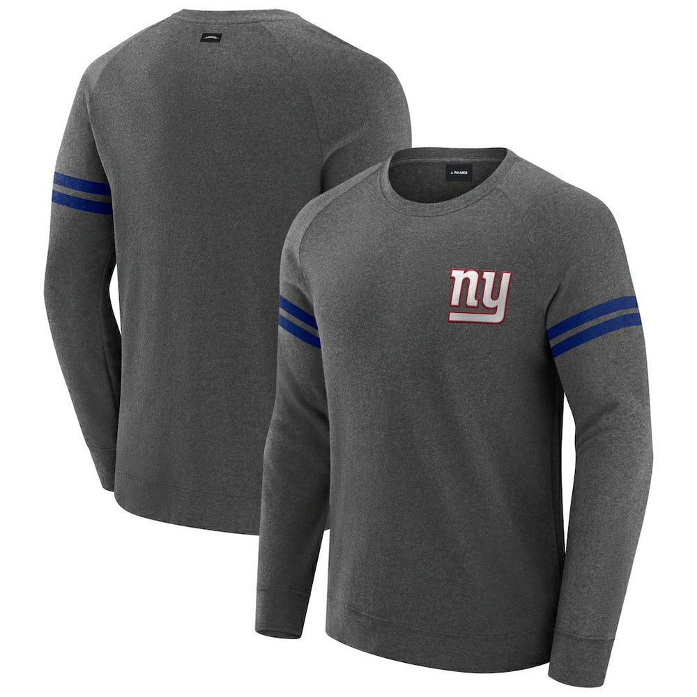 New York Giants J. Palmer Players Lounge Raglan Tri-Blend Sweatshirt Dark Heather Gray | NFL
