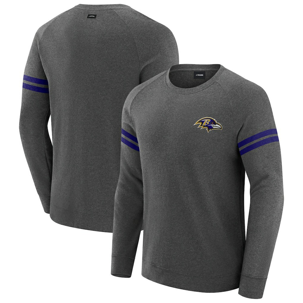 Baltimore Ravens J. Palmer Players Lounge Raglan Tri-Blend Sweatshirt Dark Heather Gray | NFL