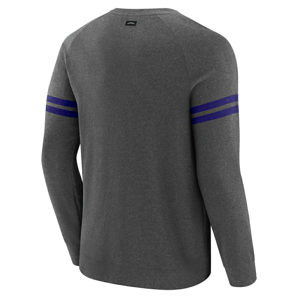 Baltimore Ravens J. Palmer Players Lounge Raglan Tri-Blend Sweatshirt Dark Heather Gray | NFL