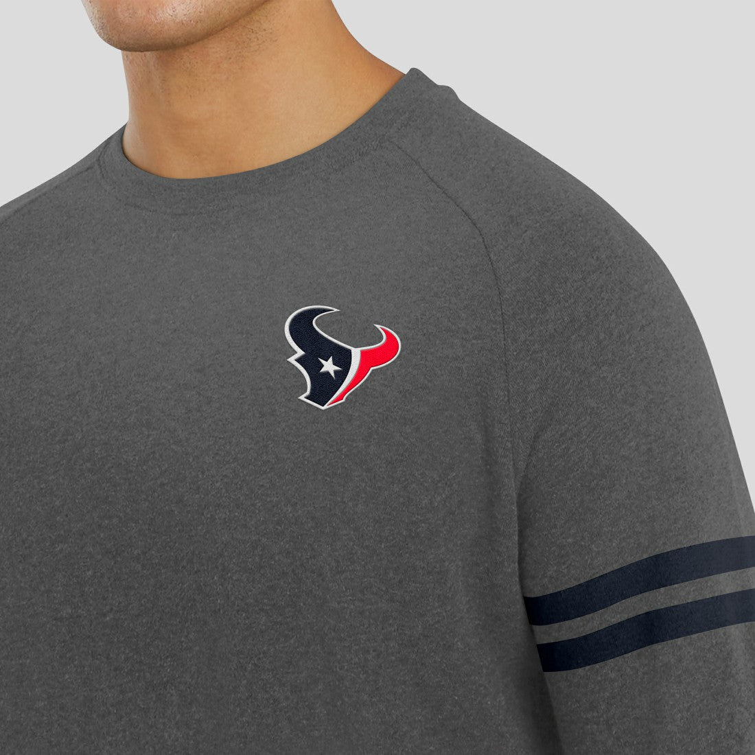 Houston Texans J. Palmer Players Lounge Raglan Tri-Blend Sweatshirt Dark Heather Gray | NFL