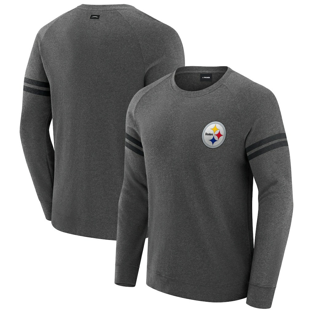 Pittsburgh Steelers J. Palmer Players Lounge Raglan Tri-Blend Sweatshirt Dark Heather Gray | NFL