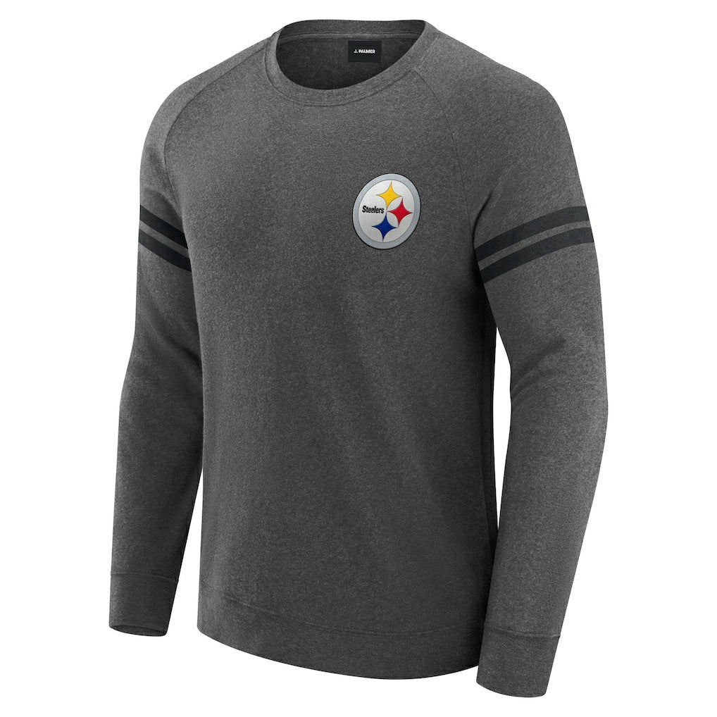 Pittsburgh Steelers J. Palmer Players Lounge Raglan Tri-Blend Sweatshirt Dark Heather Gray | NFL