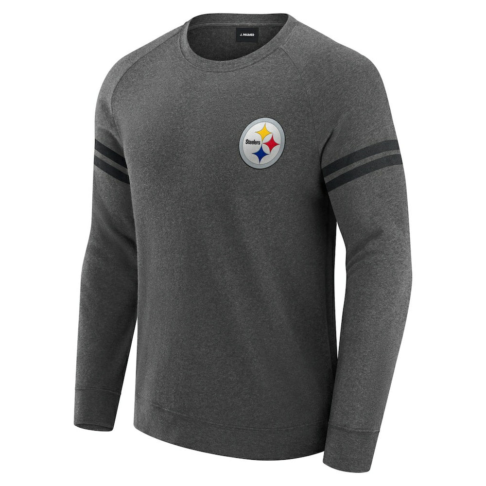 Pittsburgh Steelers J. Palmer Players Lounge Raglan Tri-Blend Sweatshirt Dark Heather Gray | NFL