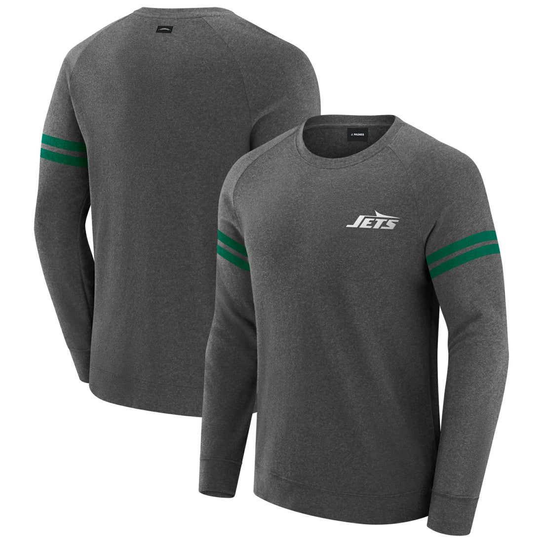 New York Jets J. Palmer Players Lounge Raglan Tri-Blend Sweatshirt Dark Heather Gray | NFL