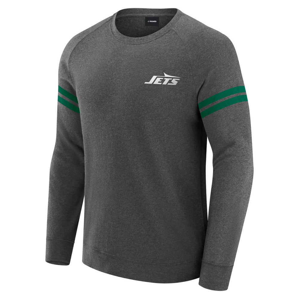 New York Jets J. Palmer Players Lounge Raglan Tri-Blend Sweatshirt Dark Heather Gray | NFL