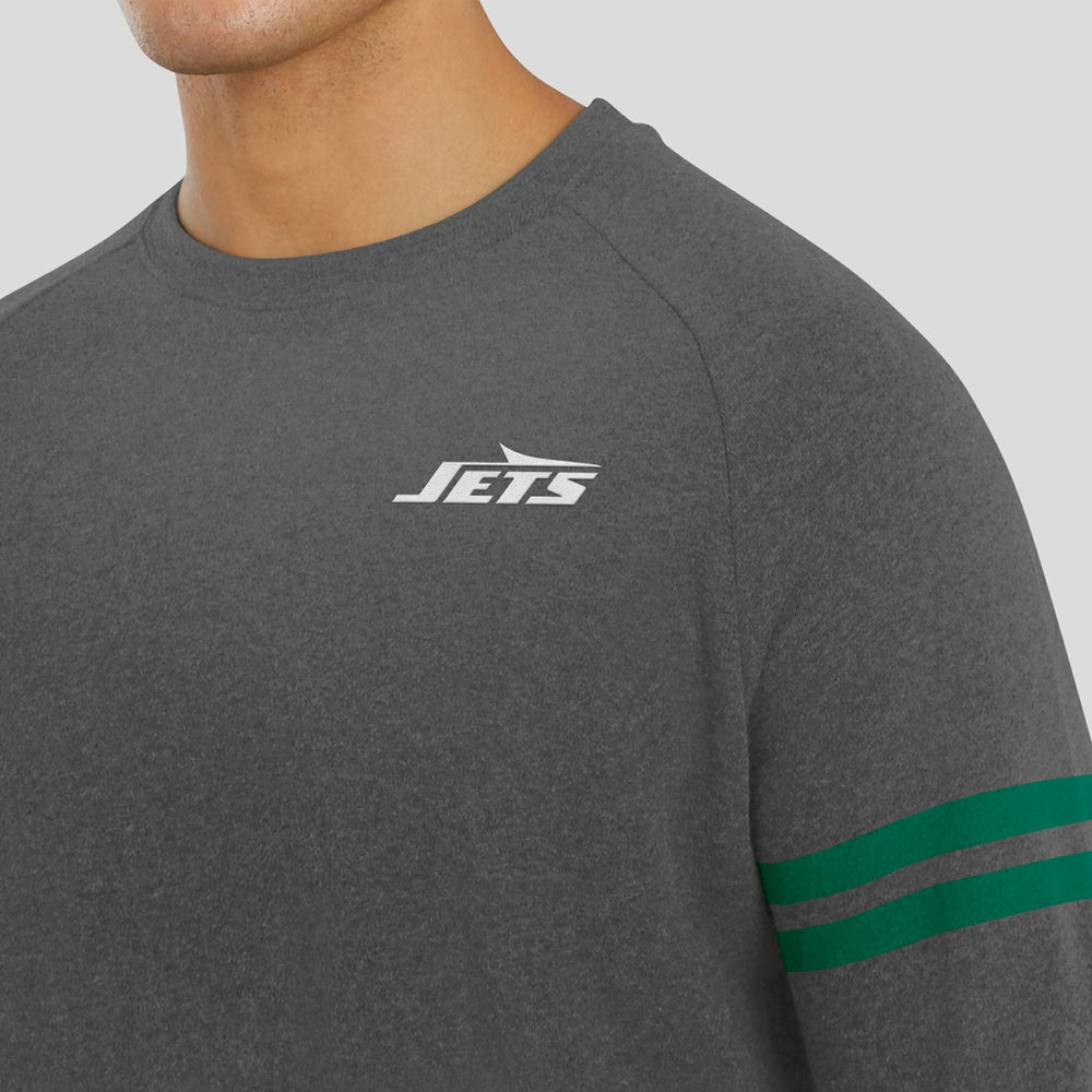 New York Jets J. Palmer Players Lounge Raglan Tri-Blend Sweatshirt Dark Heather Gray | NFL