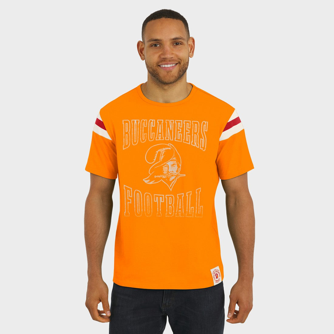 Tampa Bay Buccaneers Darius Rucker Collection Distressed Throwback Shoulder Stripe T-Shirt Orange | Fanatics