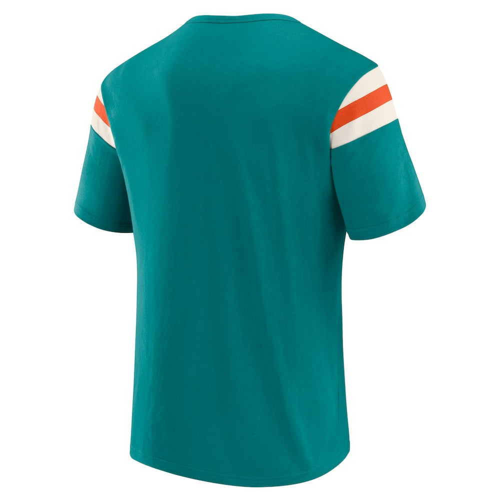 Miami Dolphins Darius Rucker Collection Distressed Throwback Shoulder Stripe T-Shirt Aqua | Fanatics
