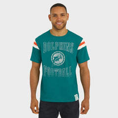 Miami Dolphins Darius Rucker Collection Distressed Throwback Shoulder Stripe T-Shirt Aqua | Fanatics