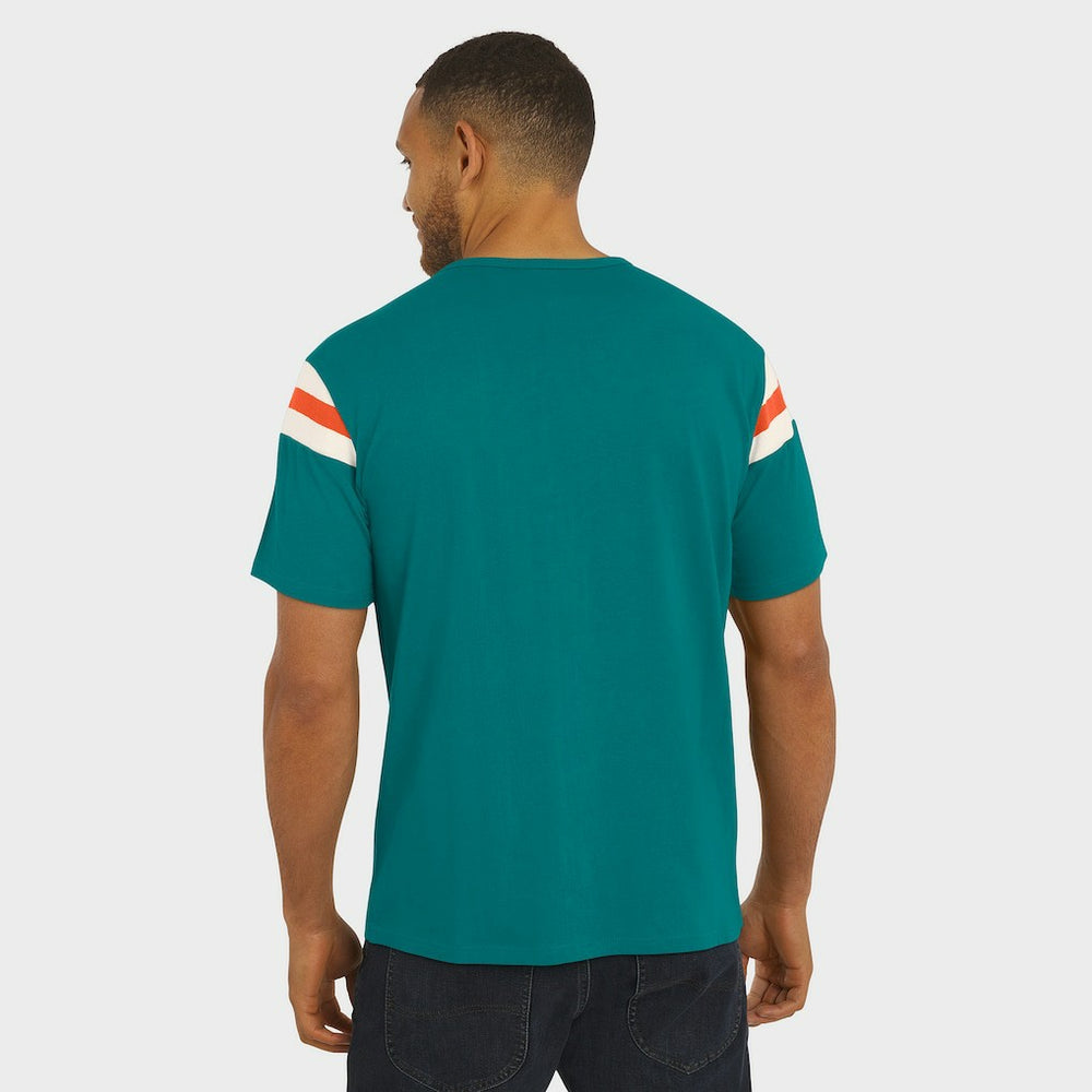 Miami Dolphins Darius Rucker Collection Distressed Throwback Shoulder Stripe T-Shirt Aqua | Fanatics