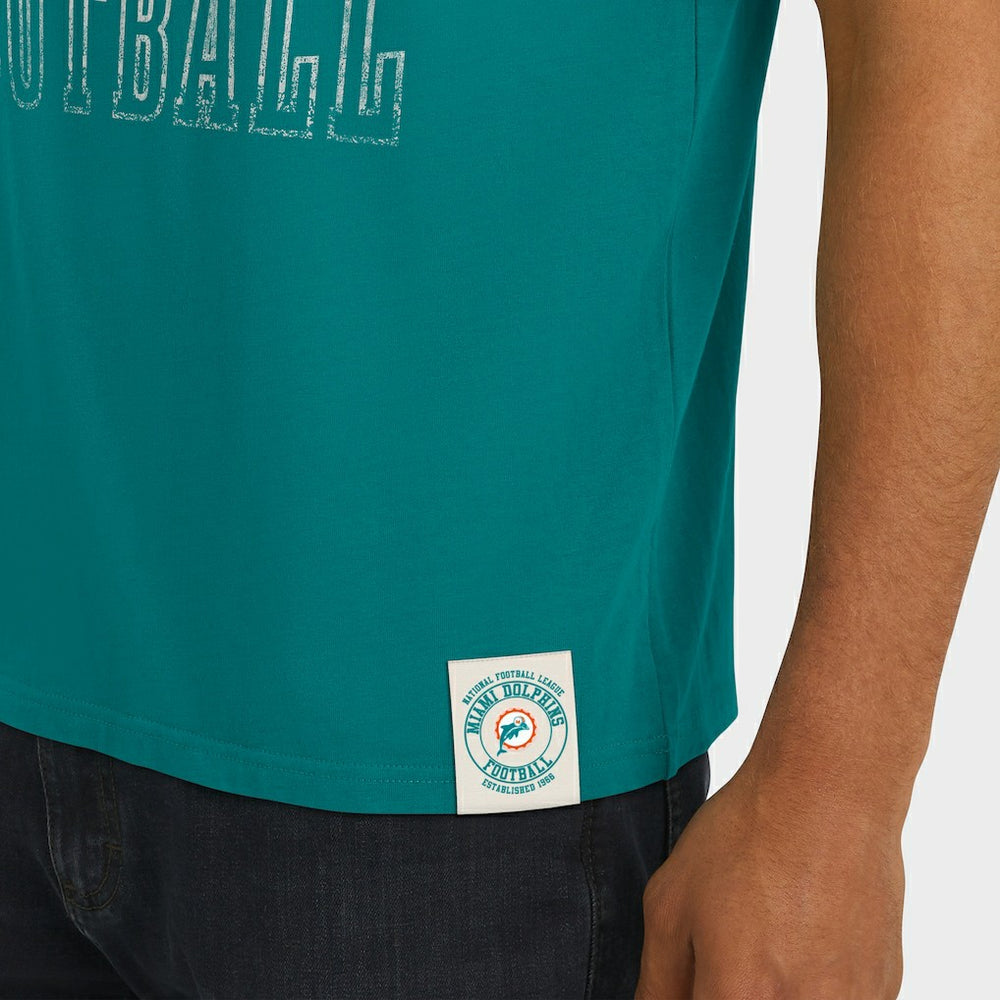 Miami Dolphins Darius Rucker Collection Distressed Throwback Shoulder Stripe T-Shirt Aqua | Fanatics