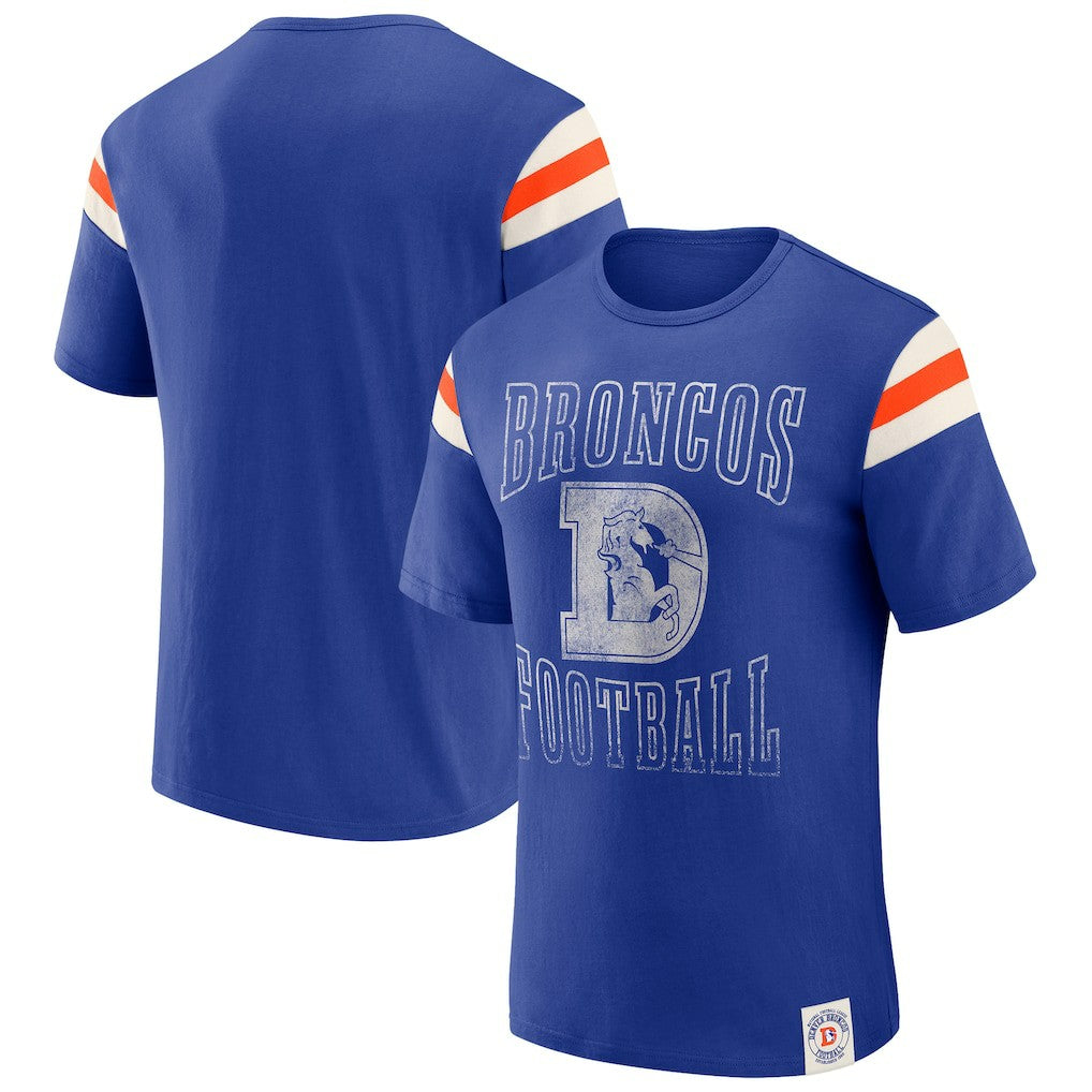 Denver Broncos Darius Rucker Collection Distressed Throwback Shoulder Stripe T-Shirt Royal | Fanatics