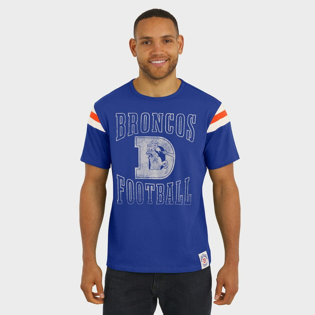 Denver Broncos Darius Rucker Collection Distressed Throwback Shoulder Stripe T-Shirt Royal | Fanatics