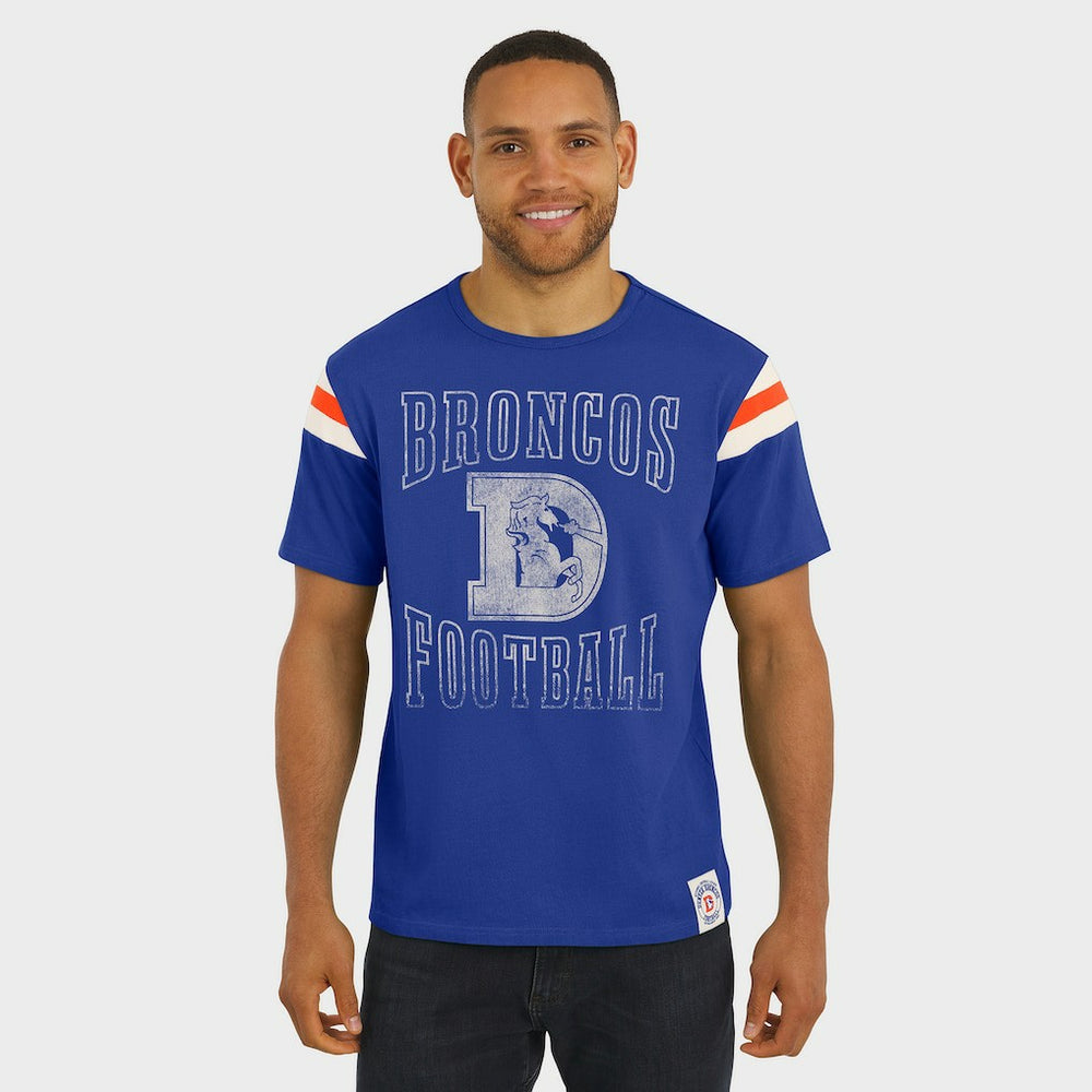 Denver Broncos Darius Rucker Collection Distressed Throwback Shoulder Stripe T-Shirt Royal | Fanatics