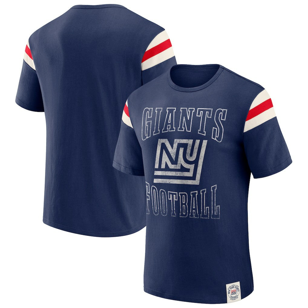 New York Giants Darius Rucker Collection Distressed Throwback Shoulder Stripe T-Shirt Royal | Fanatics