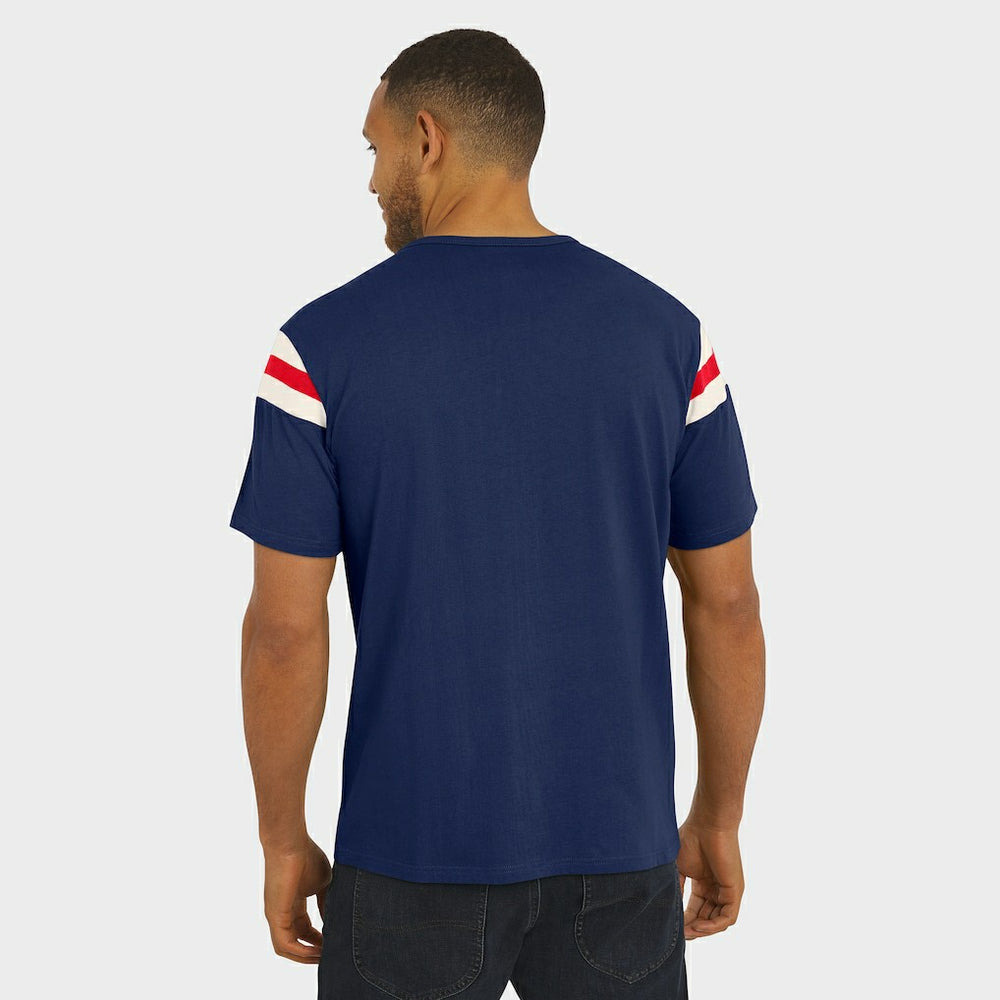 New York Giants Darius Rucker Collection Distressed Throwback Shoulder Stripe T-Shirt Royal | Fanatics