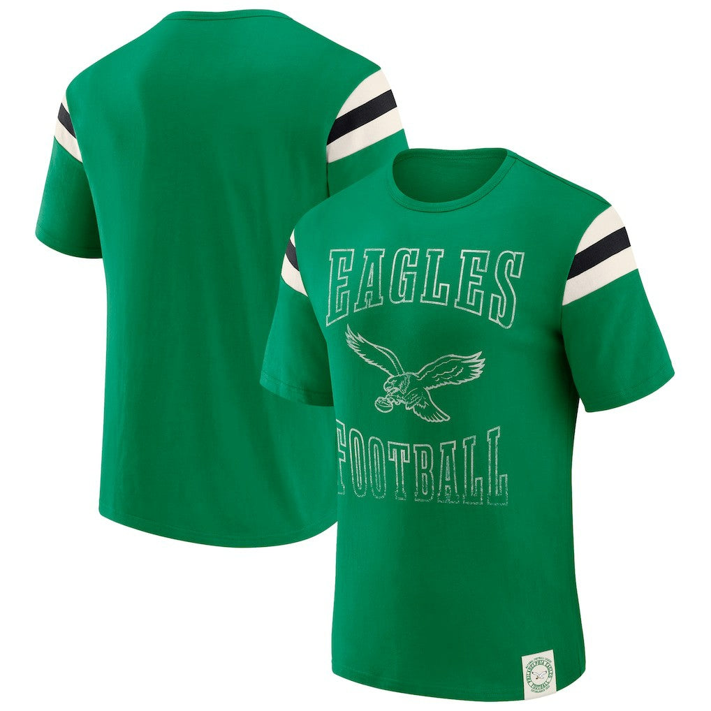 Philadelphia Eagles Darius Rucker Collection Distressed Throwback Shoulder Stripe T-Shirt Kelly Green | Fanatics