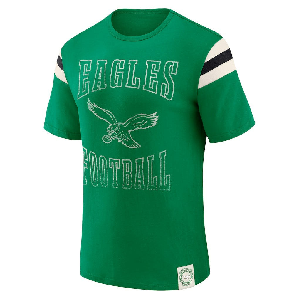 Philadelphia Eagles Darius Rucker Collection Distressed Throwback Shoulder Stripe T-Shirt Kelly Green | Fanatics