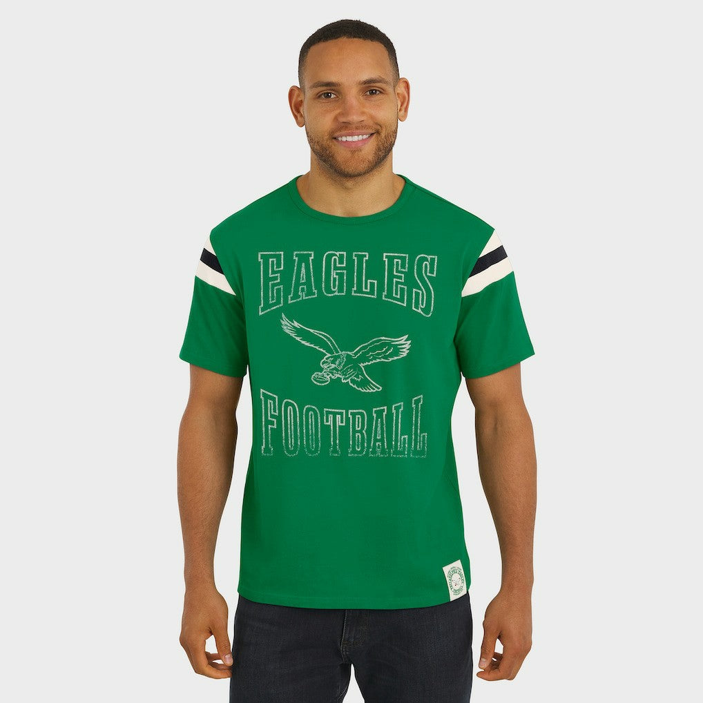 Philadelphia Eagles Darius Rucker Collection Distressed Throwback Shoulder Stripe T-Shirt Kelly Green | Fanatics