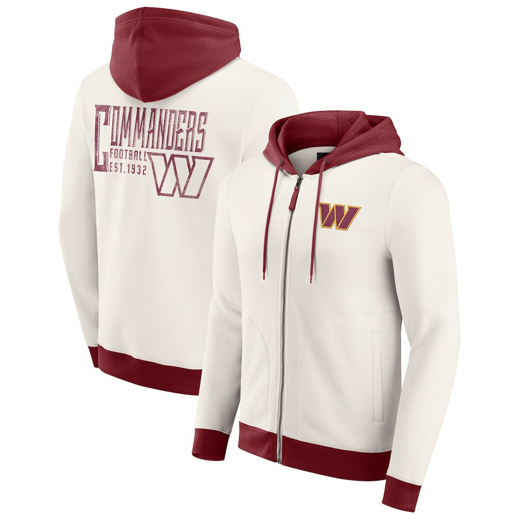Washington Commanders Darius Rucker Collection Distressed Graphics Full-Zip Hoodie Cream | Fanatics