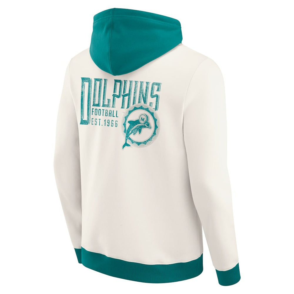 Miami Dolphins Darius Rucker Collection Distressed Graphics Full-Zip Hoodie Cream | Fanatics