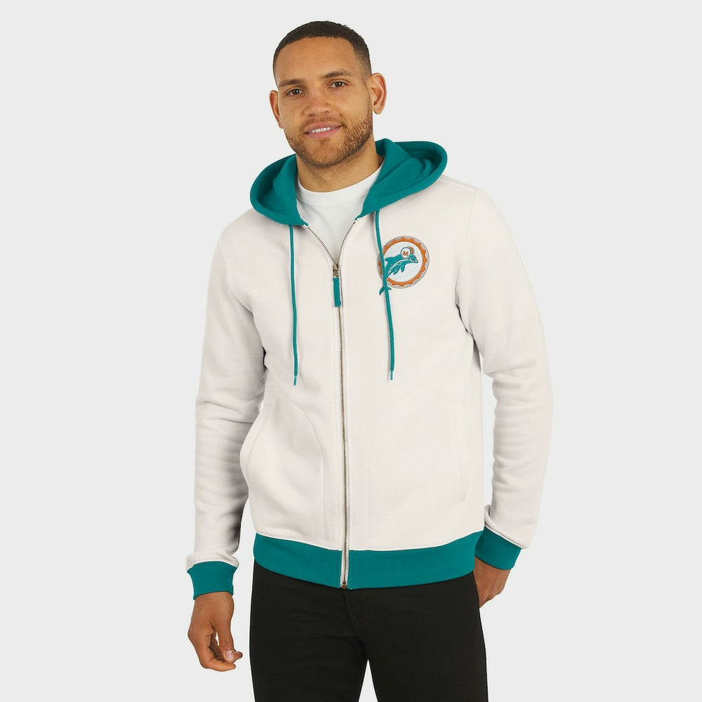Miami Dolphins Darius Rucker Collection Distressed Graphics Full-Zip Hoodie Cream | Fanatics