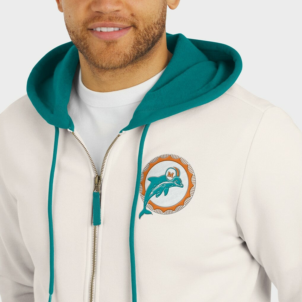 Miami Dolphins Darius Rucker Collection Distressed Graphics Full-Zip Hoodie Cream | Fanatics