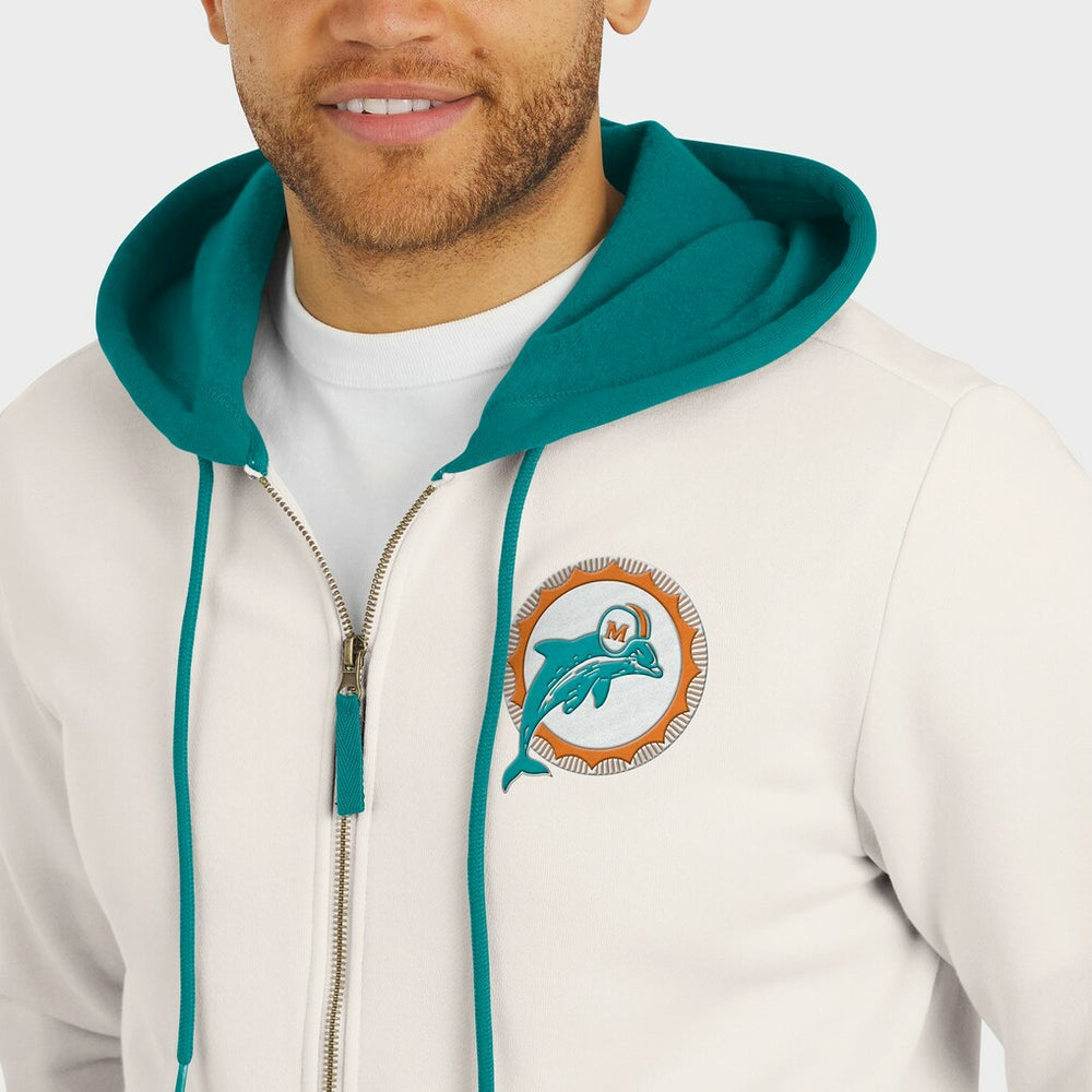 Miami Dolphins Darius Rucker Collection Distressed Graphics Full-Zip Hoodie Cream | Fanatics