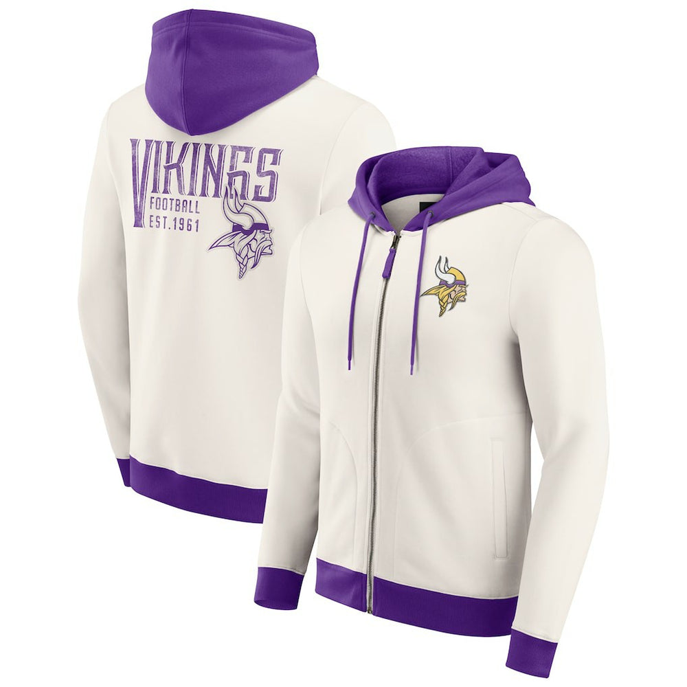 Minnesota Vikings Darius Rucker Collection Distressed Graphics Full-Zip Hoodie Cream | Fanatics