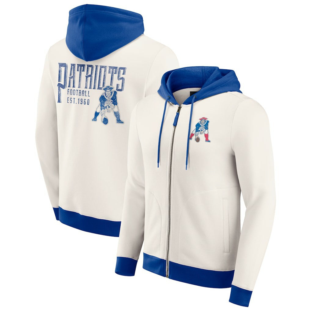 New England Patriots Darius Rucker Collection Distressed Graphics Full-Zip Hoodie Cream | Fanatics