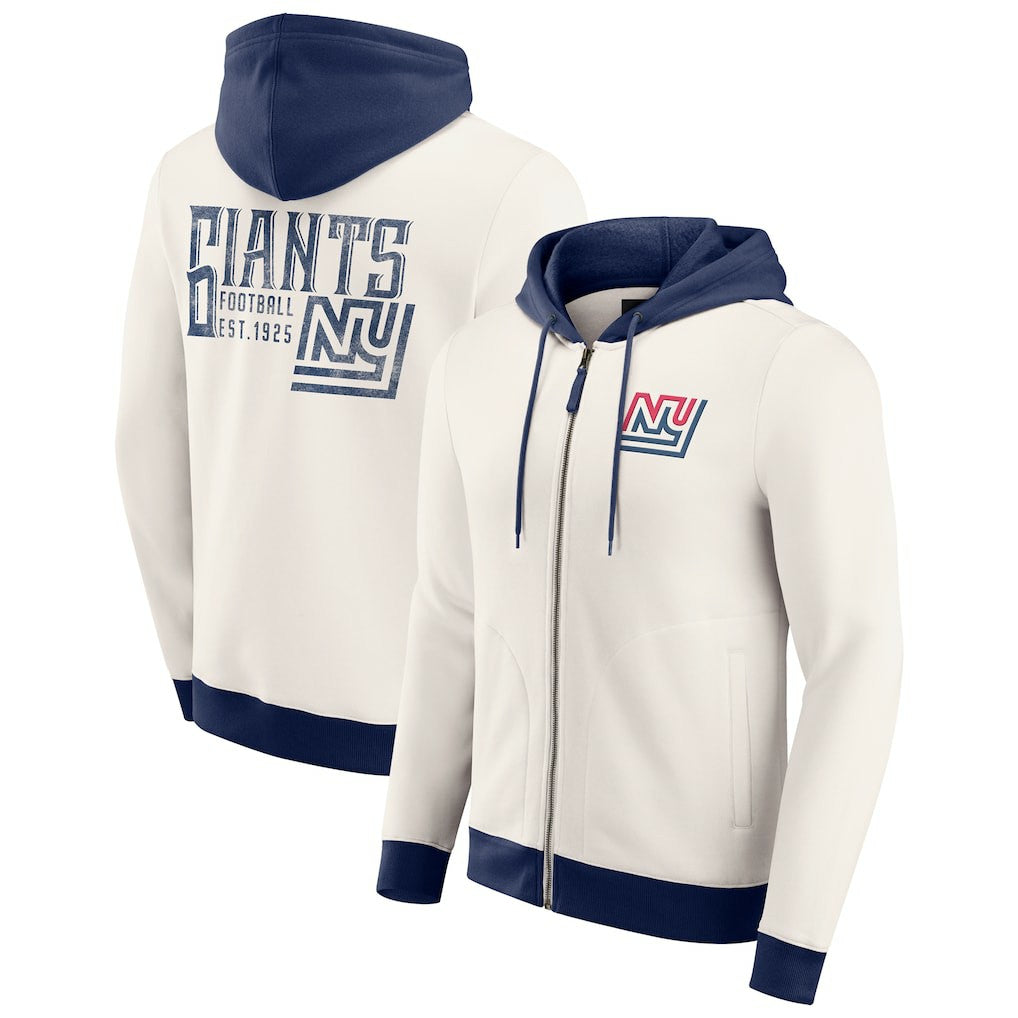 New York Giants Darius Rucker Collection Distressed Graphics Full-Zip Hoodie Cream | Fanatics