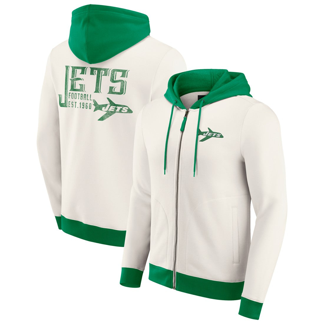 New York Jets Darius Rucker Collection Distressed Graphics Full-Zip Hoodie Cream | Fanatics