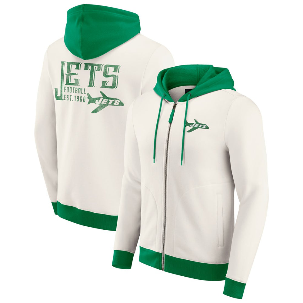 New York Jets Darius Rucker Collection Distressed Graphics Full-Zip Hoodie Cream | Fanatics